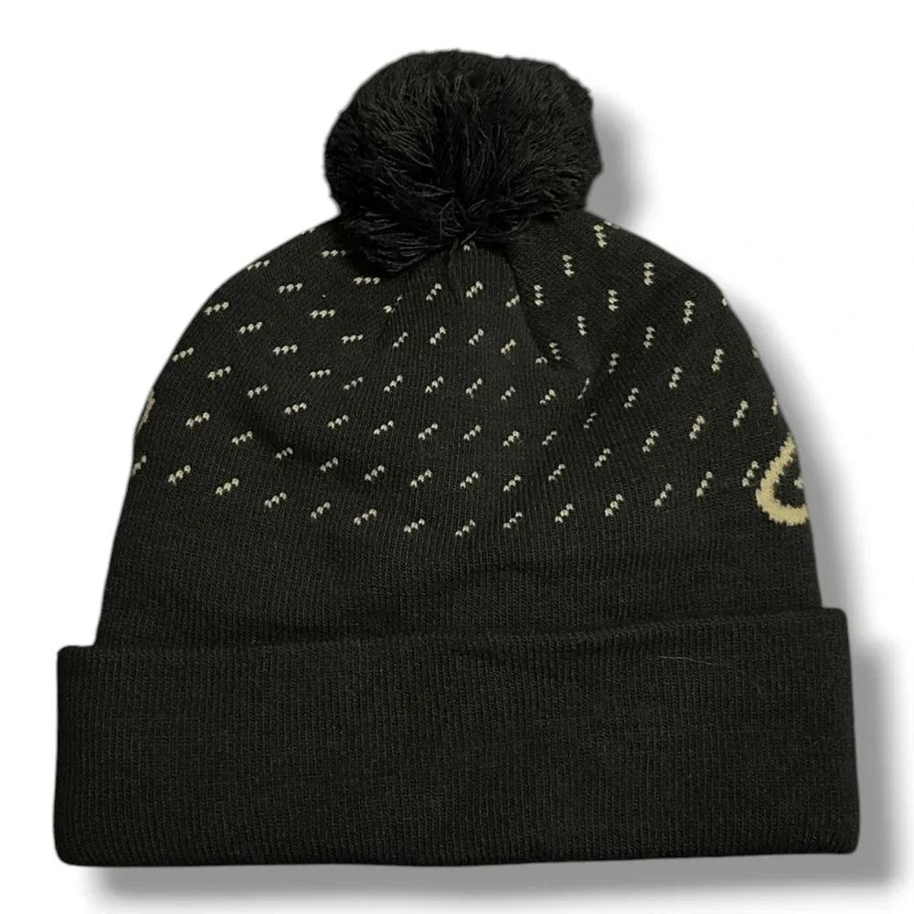 LL Bean Blue Cuffed Pom Beanie Hat Script Logo Birdseye Knit Winter Cap Adult OS